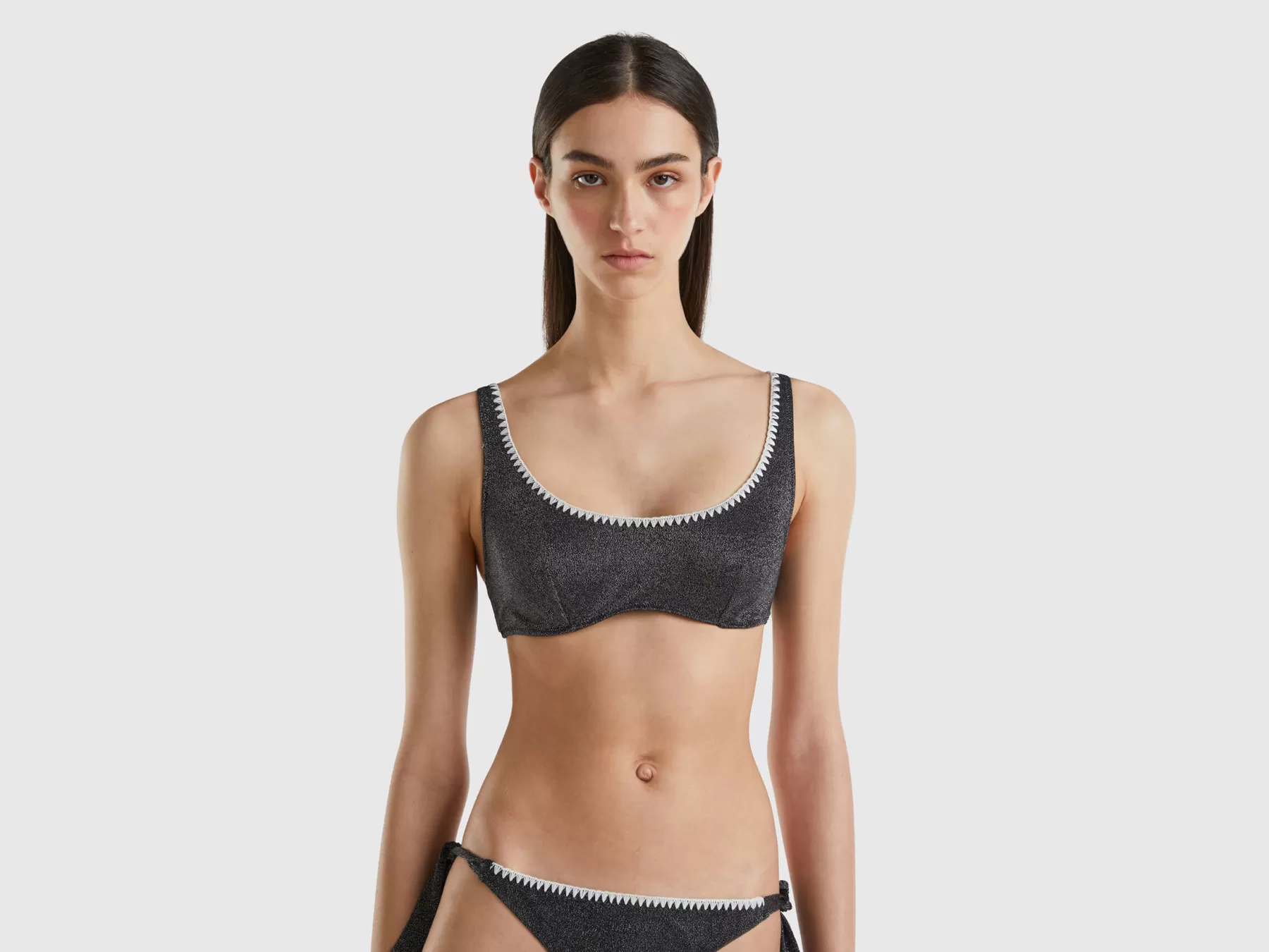 Benetton Reggiseno Costume Con Lurex E Ricamo Nero Clearance