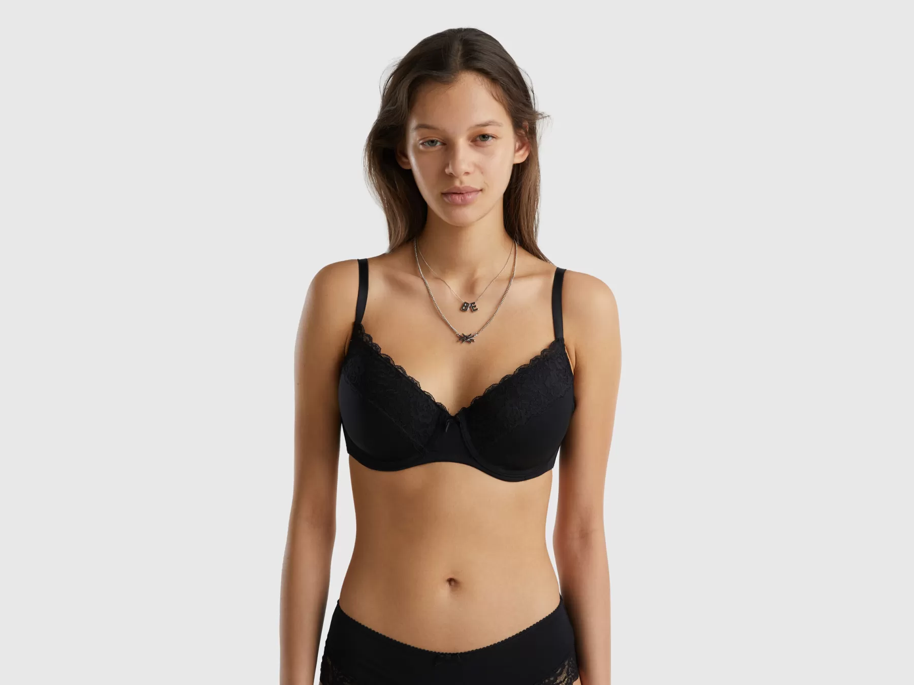 Benetton Reggiseno Imbottito Con Pizzo E Fiocco Nero Best Sale