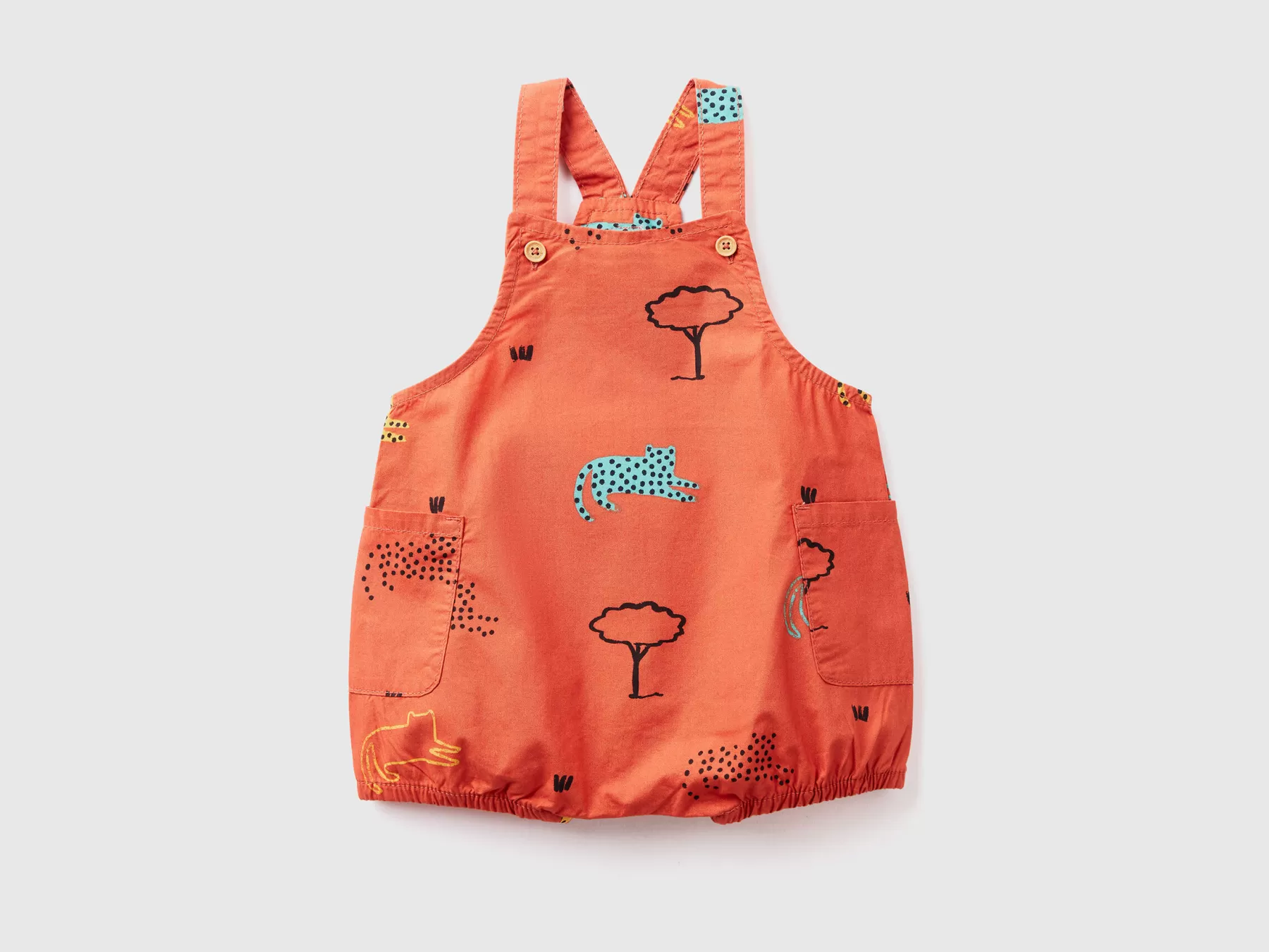 Benetton Salopette Con Stampa Animali Rosso Corallo Best Sale