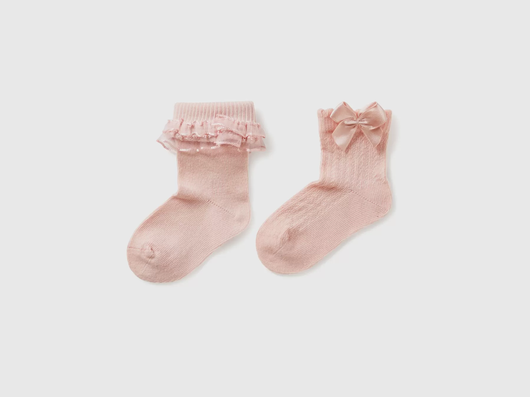 Benetton Set Calzini In Misto Cotone Rosa New