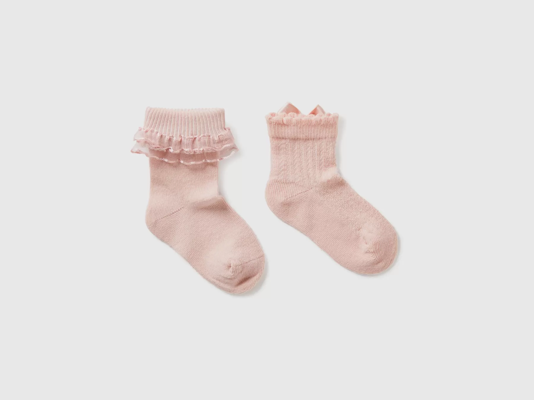 Benetton Set Calzini In Misto Cotone Rosa New