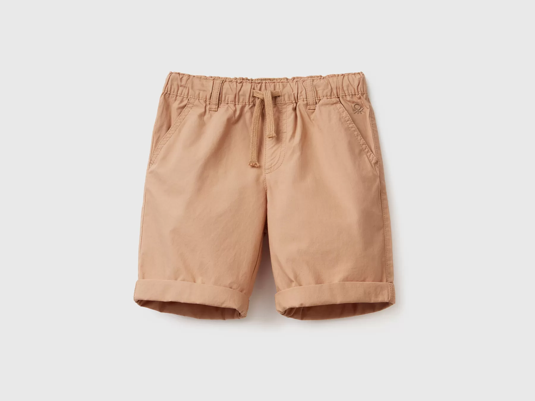 Benetton Shorts 100% Cotone Con Coulisse Cammello Flash Sale