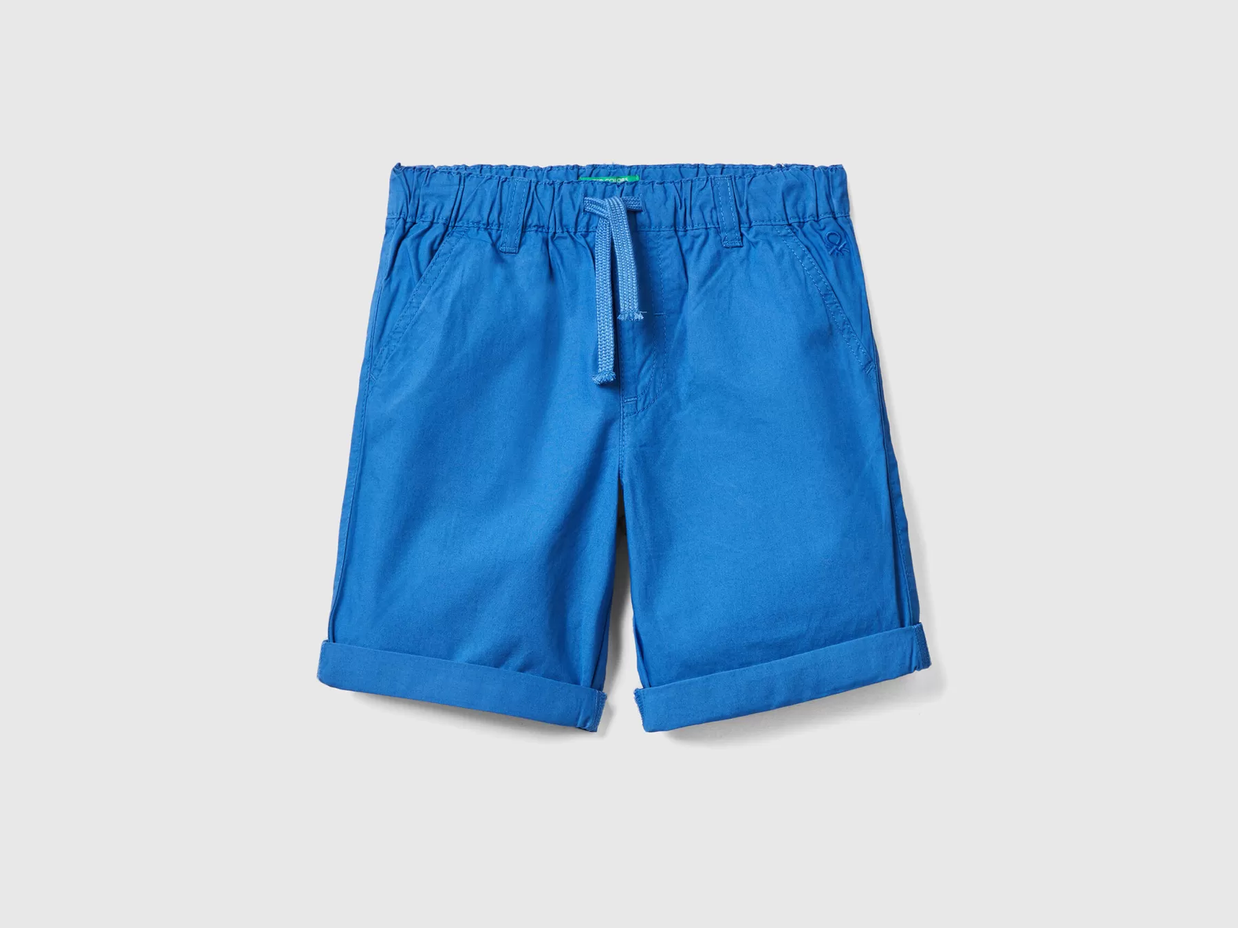 Benetton Shorts 100% Cotone Con Coulisse Bluette Outlet