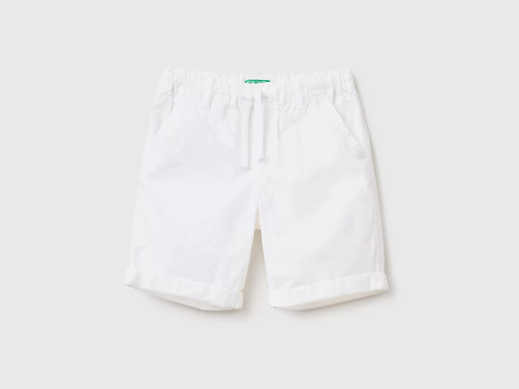 Benetton Shorts 100% Cotone Con Coulisse Bianco Hot