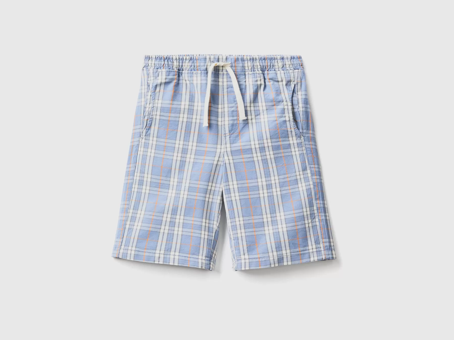 Benetton Shorts A Quadri 100% Cotone Avio Hot