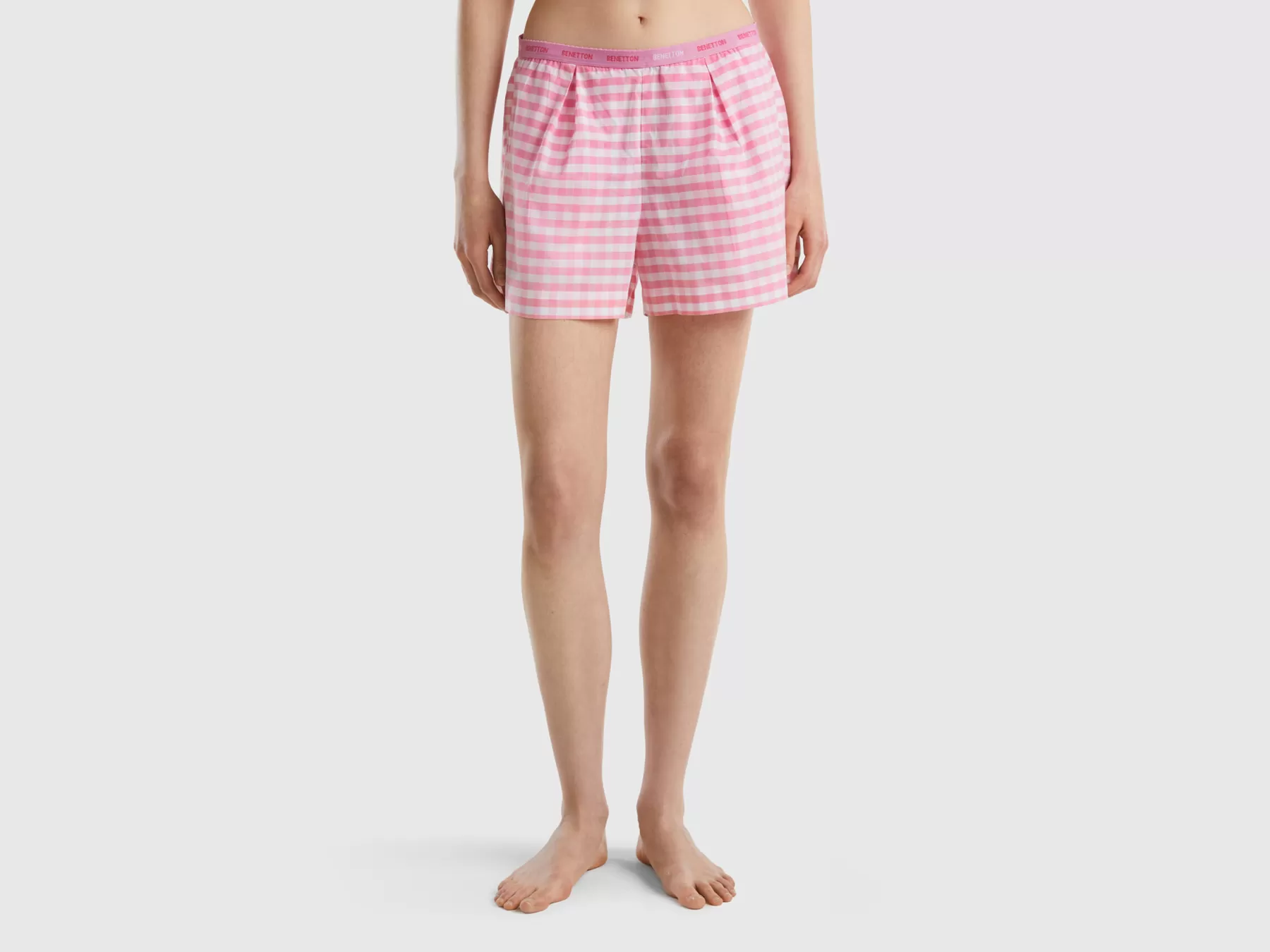 Benetton Shorts A Quadri In Cotone Leggero Rosa Clearance