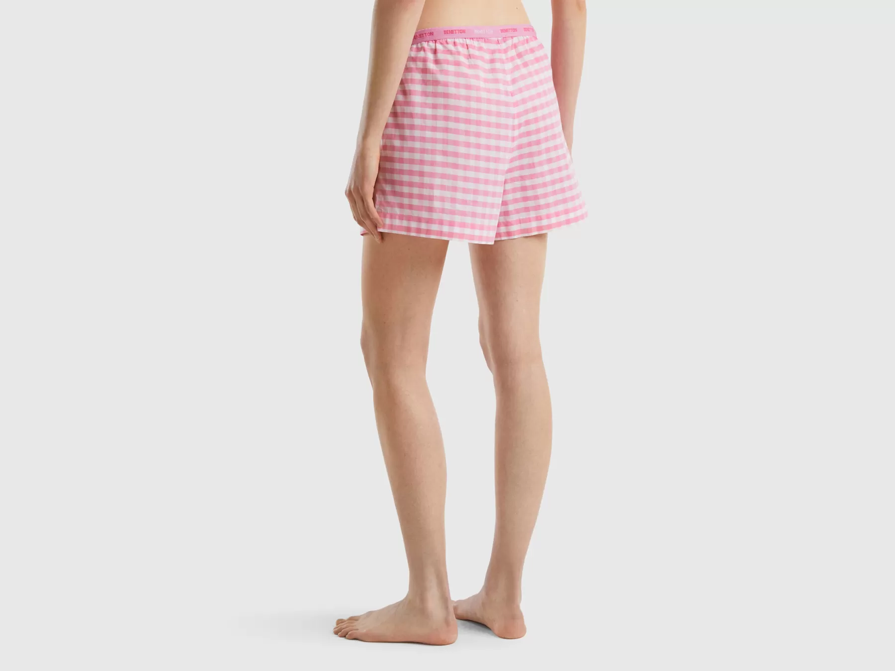 Benetton Shorts A Quadri In Cotone Leggero Rosa Clearance