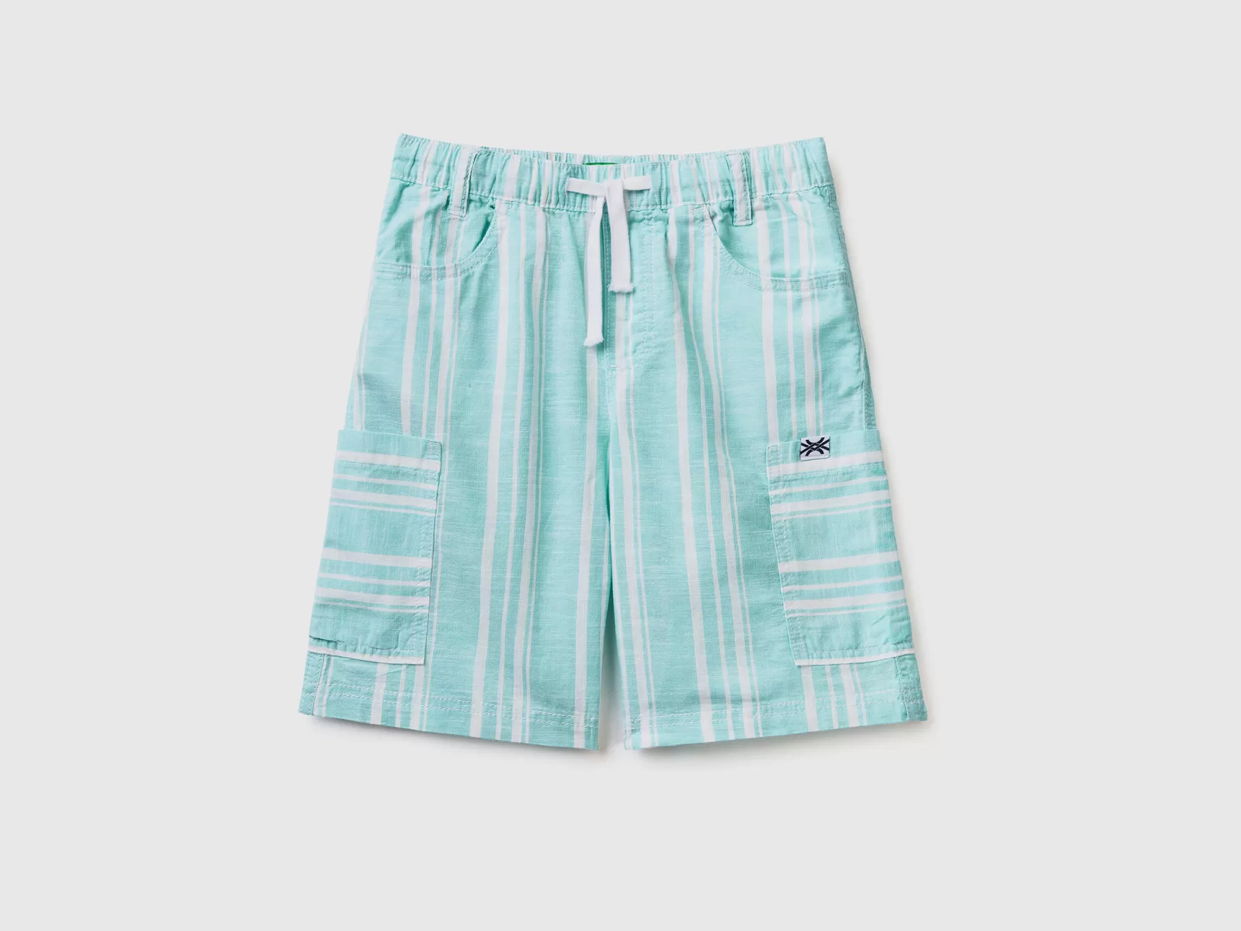 Benetton Shorts Cargo A Righe Azzurro New