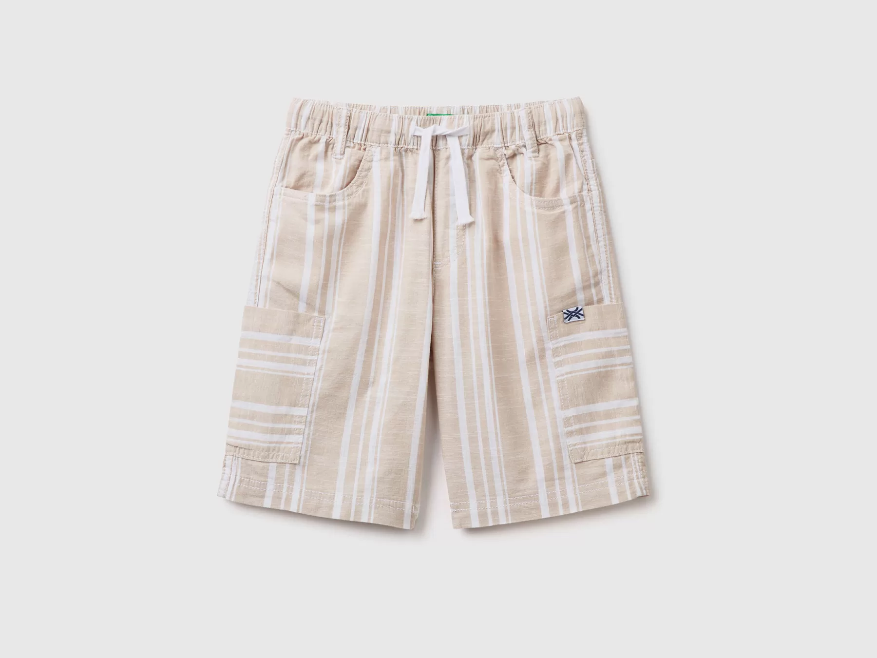 Benetton Shorts Cargo A Righe Beige Online