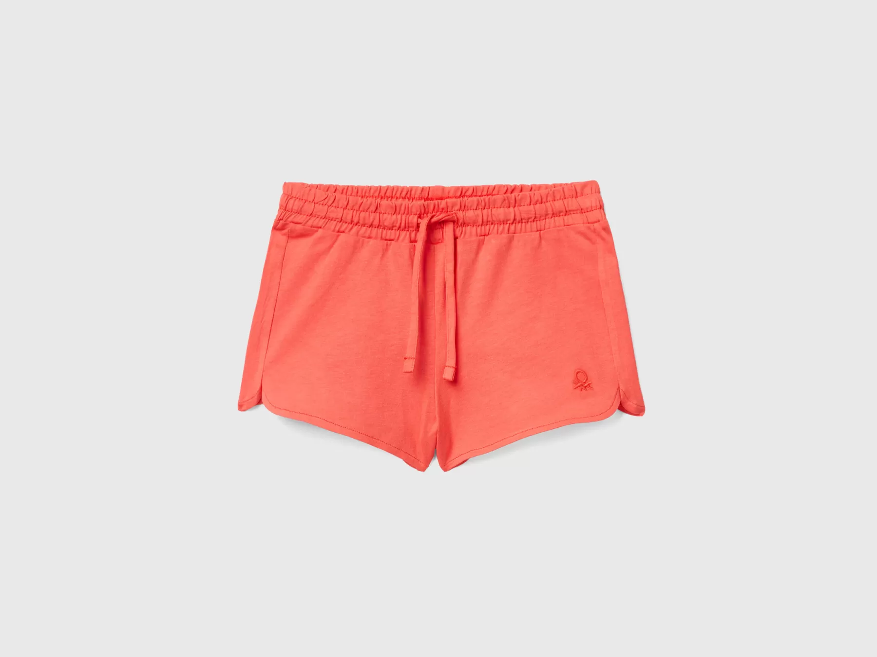 Benetton Shorts Con Coulisse In Cotone Bio Rosso Corallo Outlet