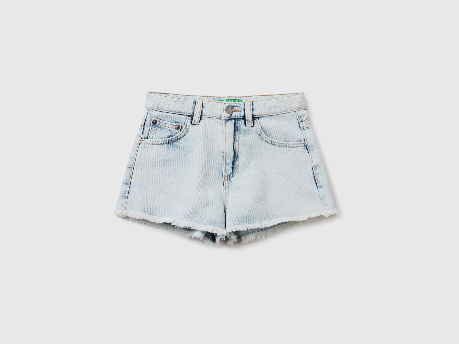 Benetton Shorts Di Jeans Con Taschino Crochet Celeste Flash Sale