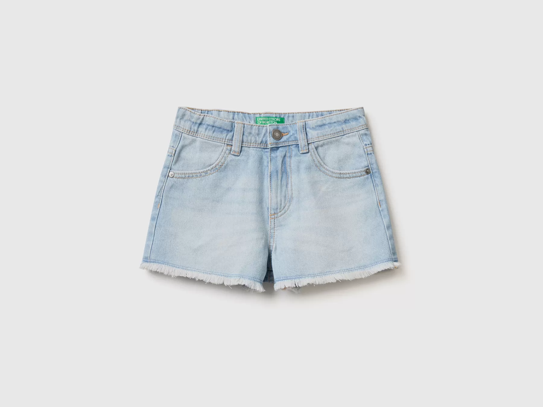 Benetton Shorts Di Jeans Sfrangiati Azzurro New