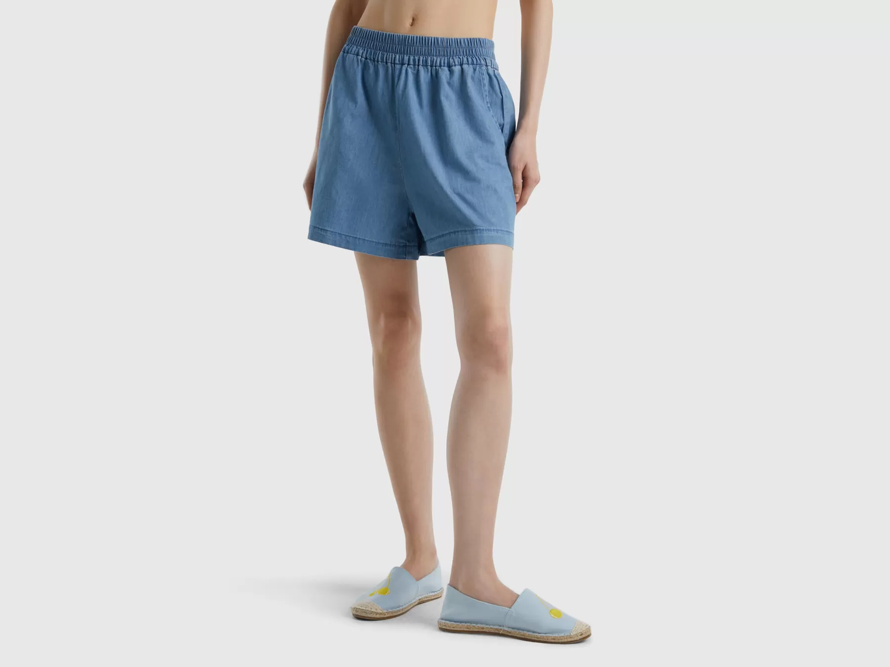 Benetton Shorts In Chambray Azzurro Cheap