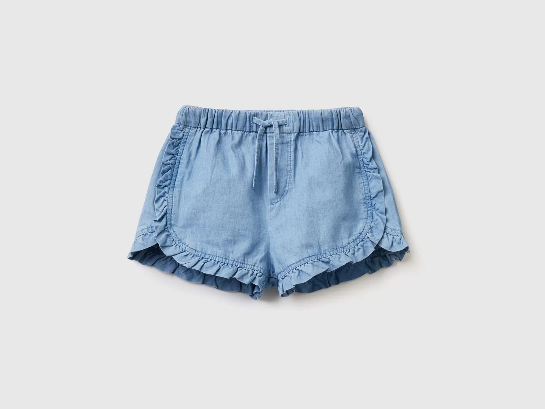 Benetton Shorts In Chambray Con Rouches Azzurro Best