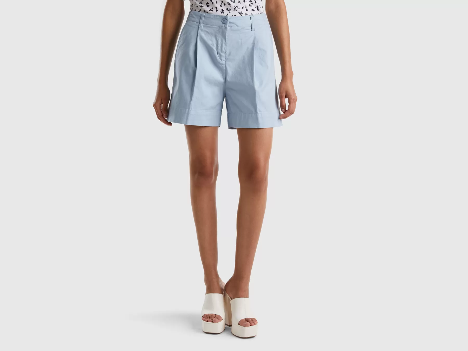 Benetton Shorts In Cotone Elasticizzato Celeste Sale