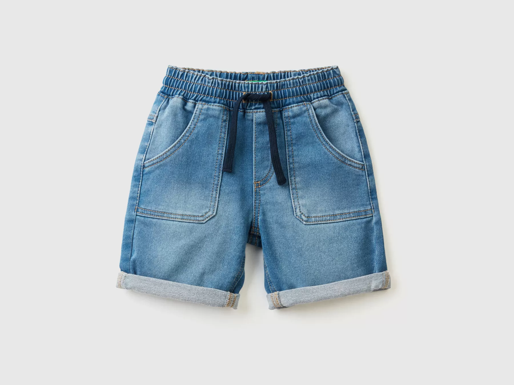 Benetton Shorts In Denim Elasticizzato Azzurro Discount