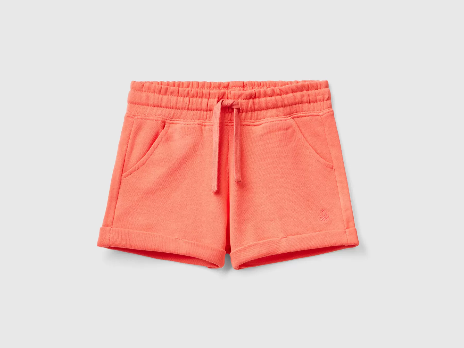 Benetton Shorts In Felpa 100% Cotone Arancione Corallo Hot