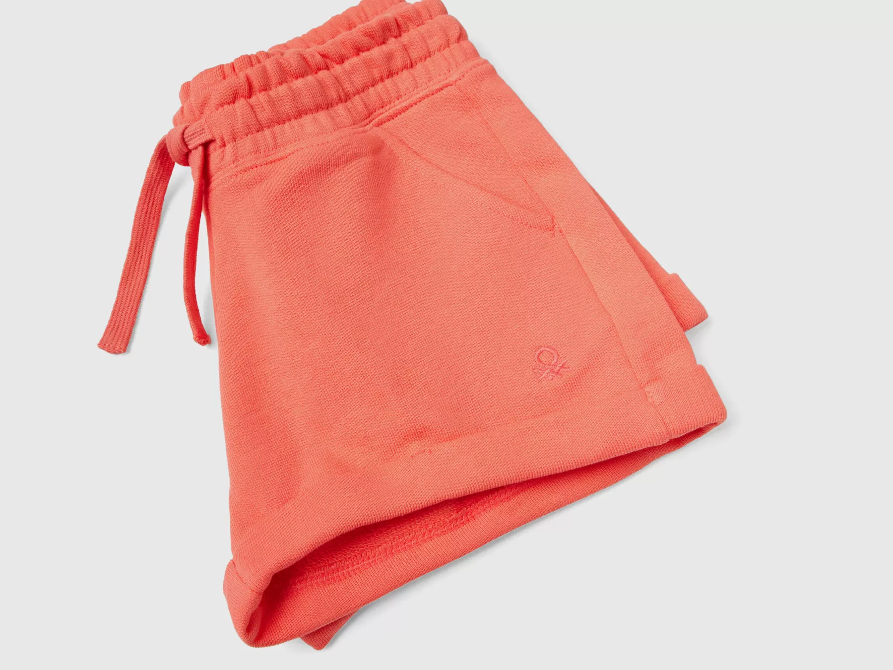 Benetton Shorts In Felpa 100% Cotone Arancione Corallo Hot