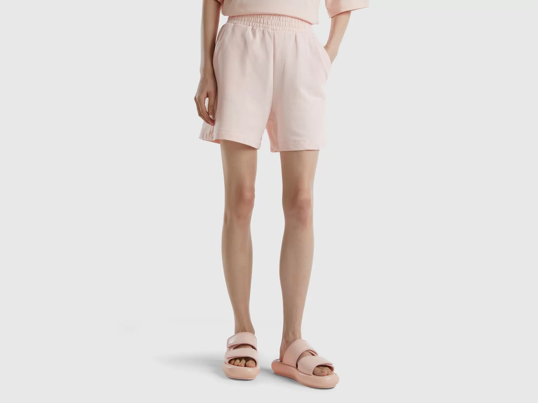 Benetton Shorts In Felpa Con Tasche Rosa Hot