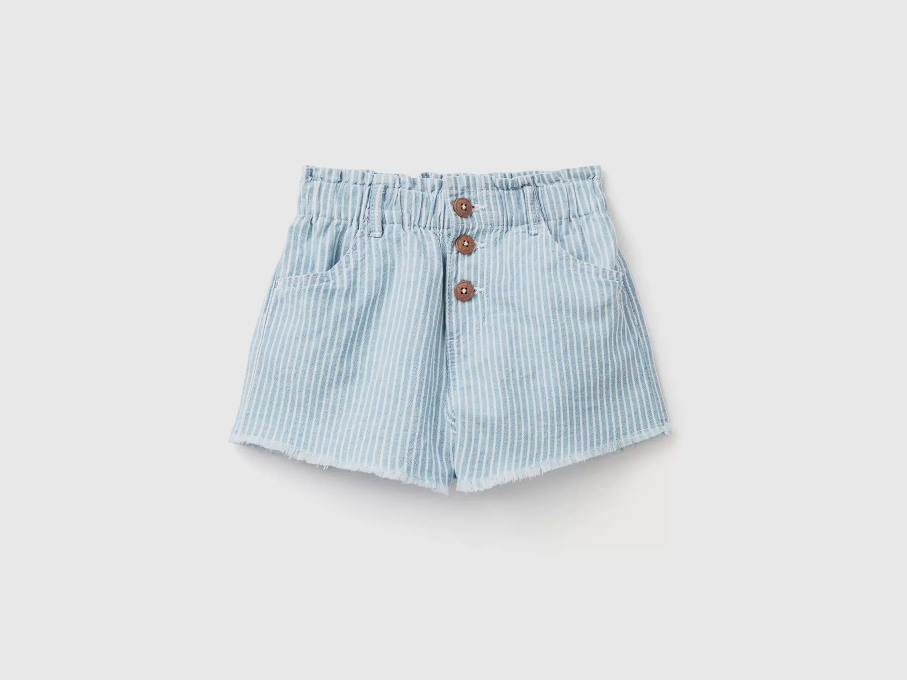 Benetton Shorts In Jeans Leggero A Righe Celeste Online