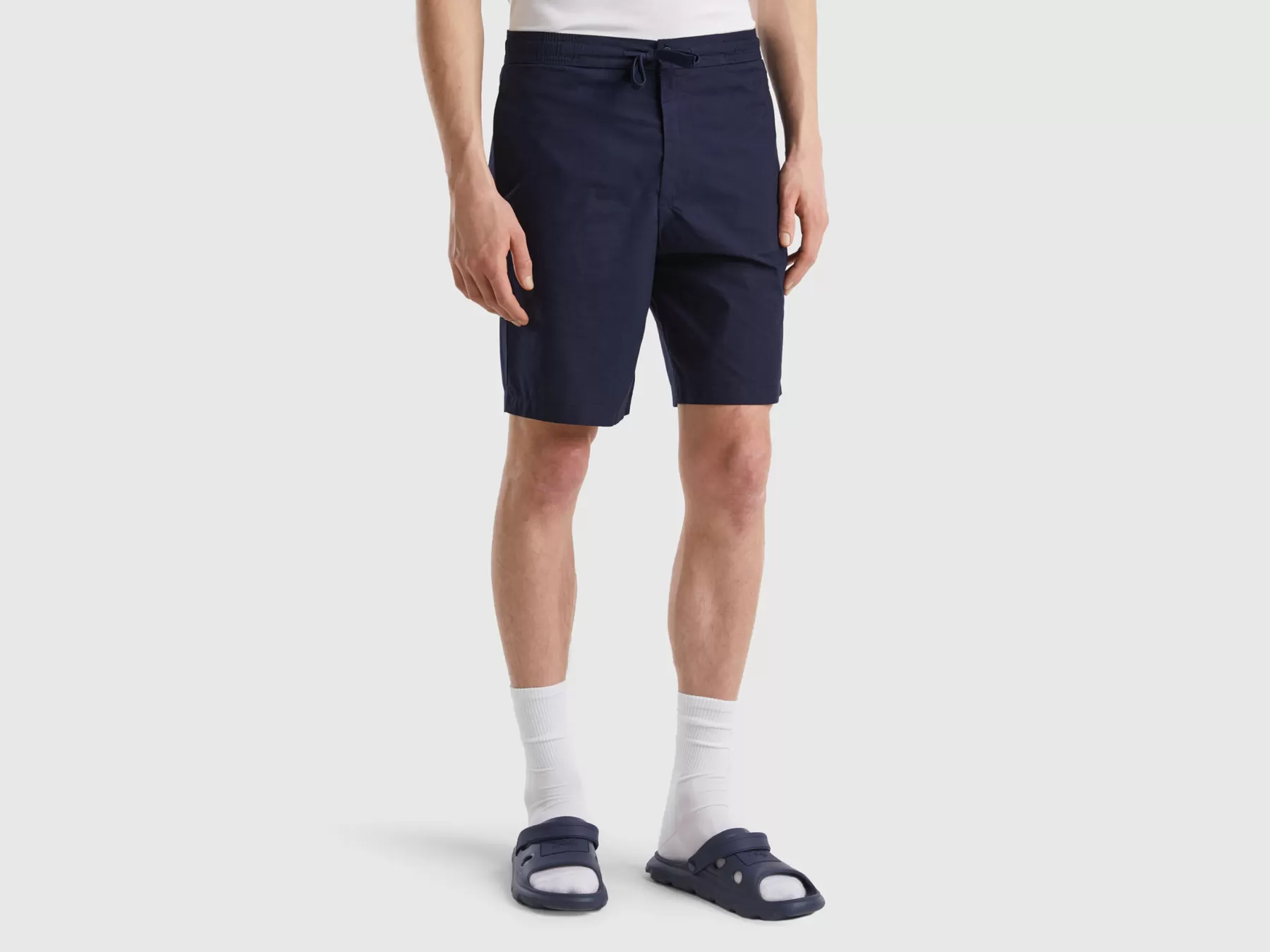 Benetton Shorts In Tela Con Coulisse Blu Scuro Hot