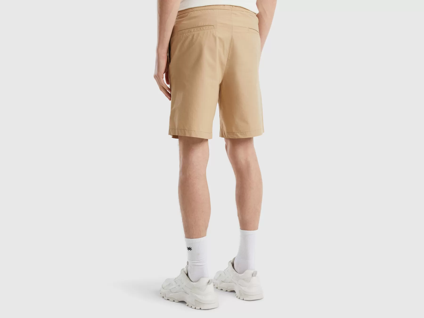 Benetton Shorts In Tela Con Coulisse Beige New