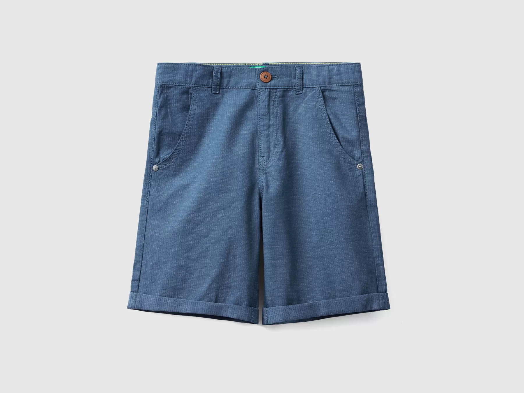 Benetton Shorts Microfantasia In Misto Lino Blu Scuro Cheap