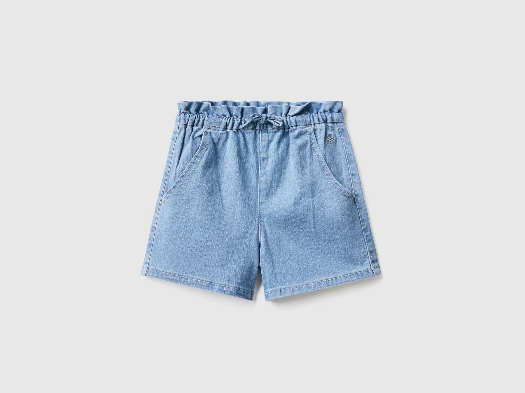 Benetton Shorts Paperbag In Denim "Eco-Recycle" Azzurro Fashion