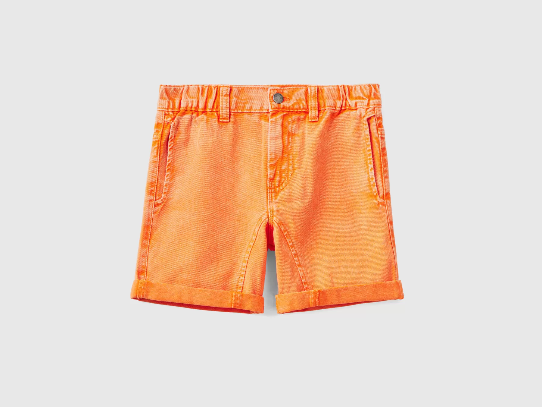 Benetton Shorts Quattro Tasche 100% Cotone Arancione Fluo Cheap