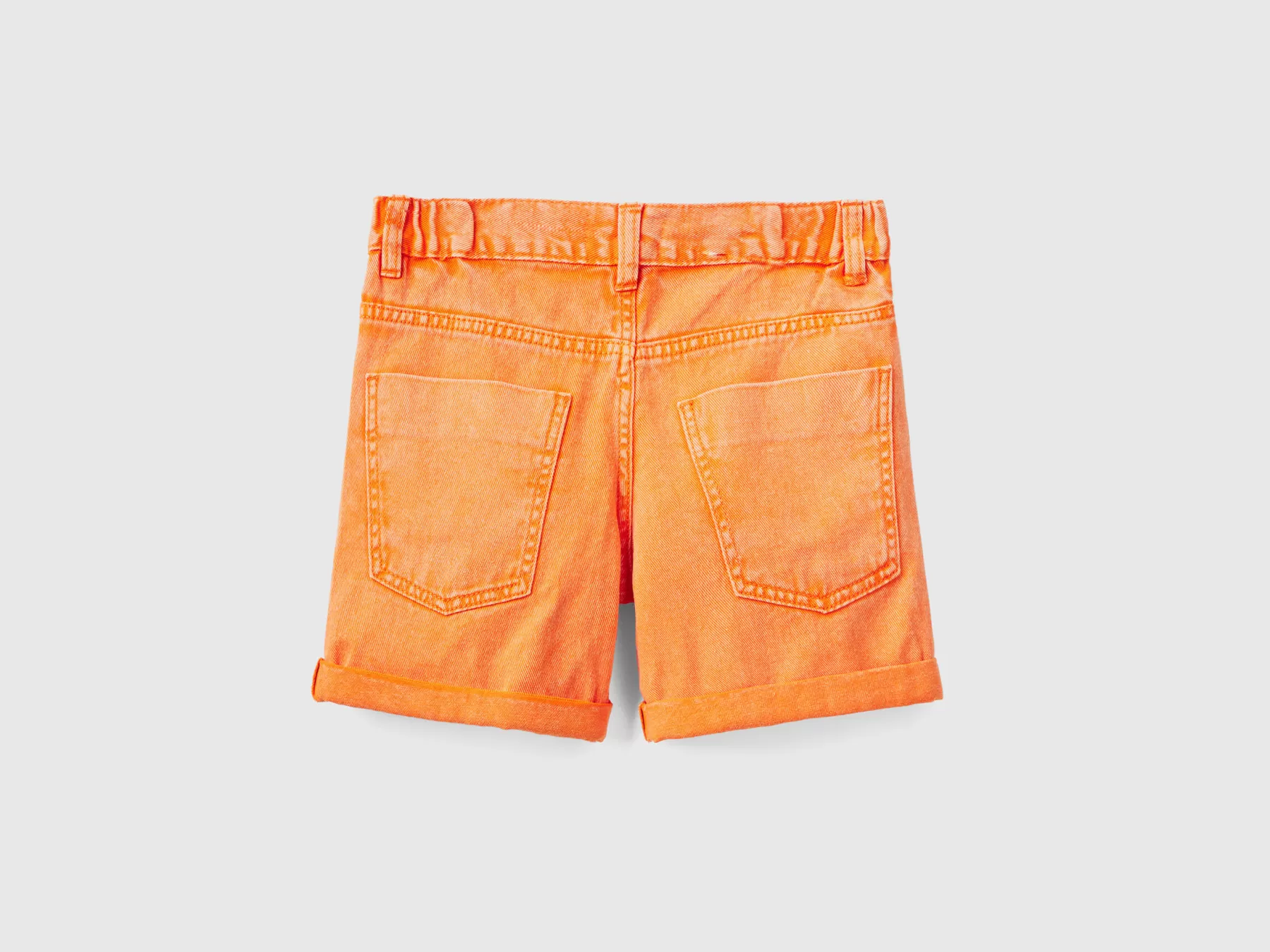 Benetton Shorts Quattro Tasche 100% Cotone Arancione Fluo Cheap