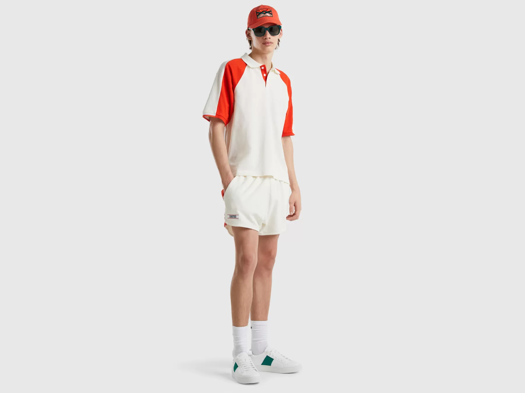 Benetton Shorts Runner Bianchi Con Bande Bianco Outlet