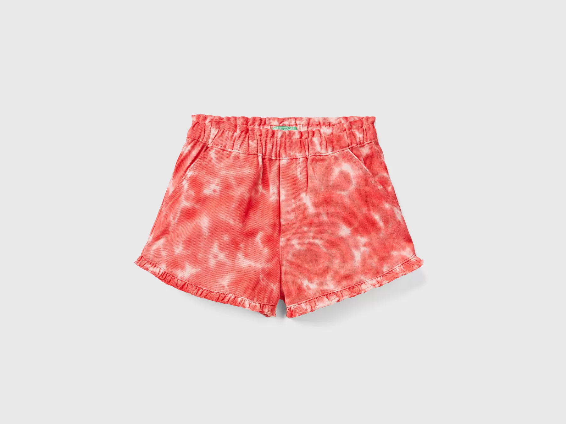 Benetton Shorts Tye-Dye Con Rouches Arancione Corallo New