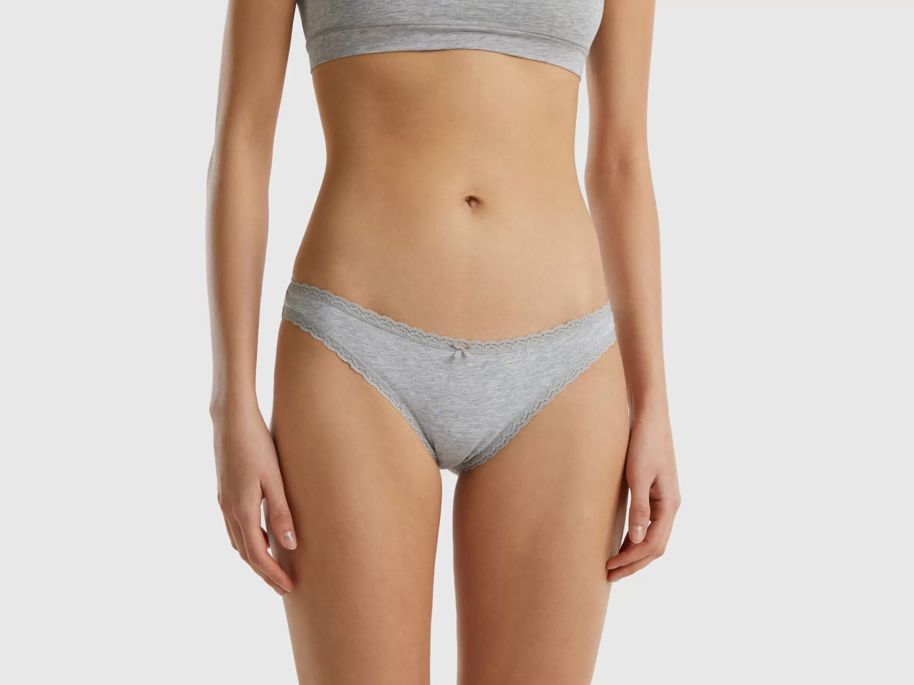 Benetton Slip A Vita Bassa In Cotone Bio Stretch Grigio Chiaro Sale