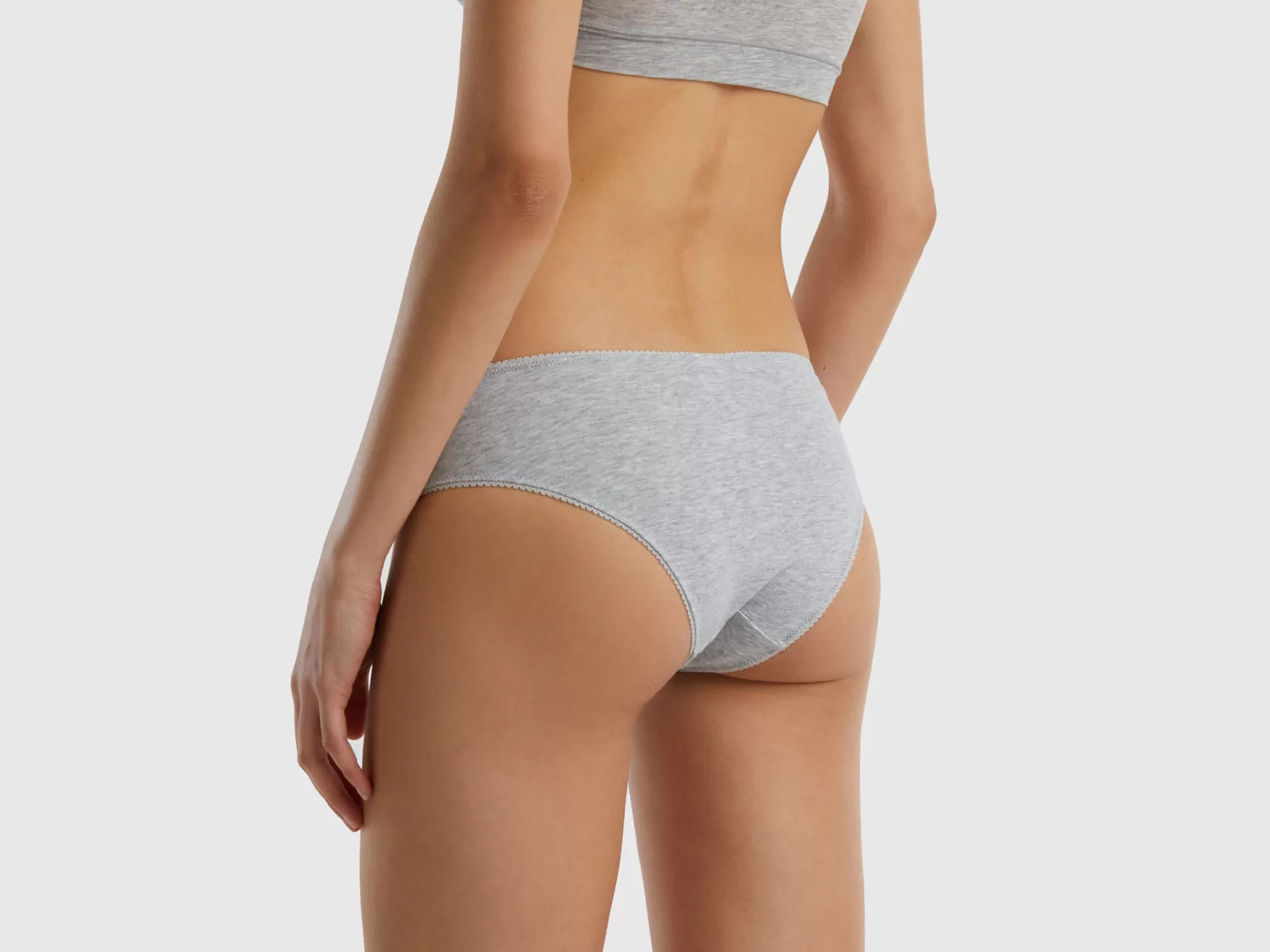 Benetton Slip Basici In Cotone Bio Stretch Grigio Chiaro New