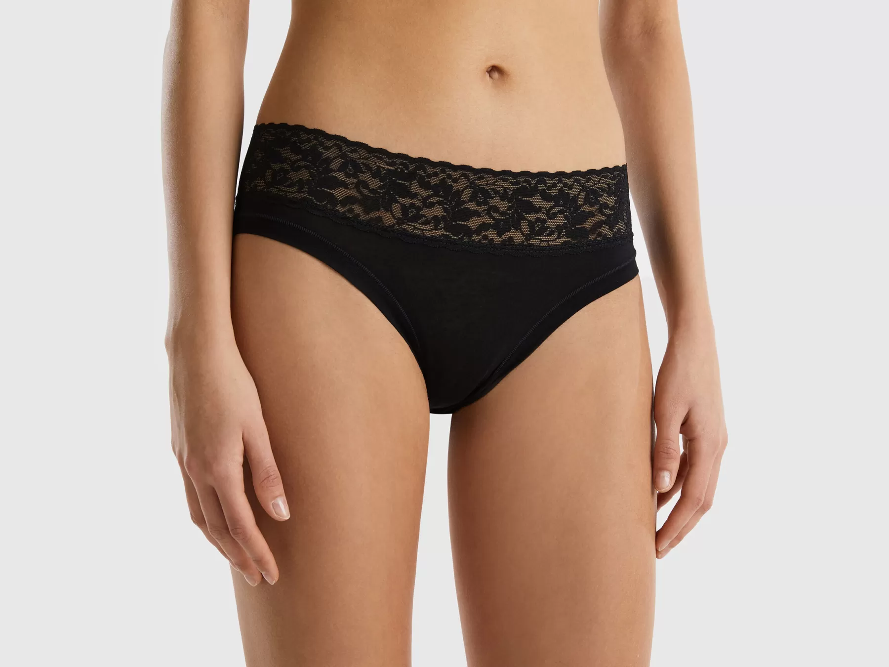 Benetton Slip Con Pizzo In Cotone Bio Super Stretch Nero Cheap