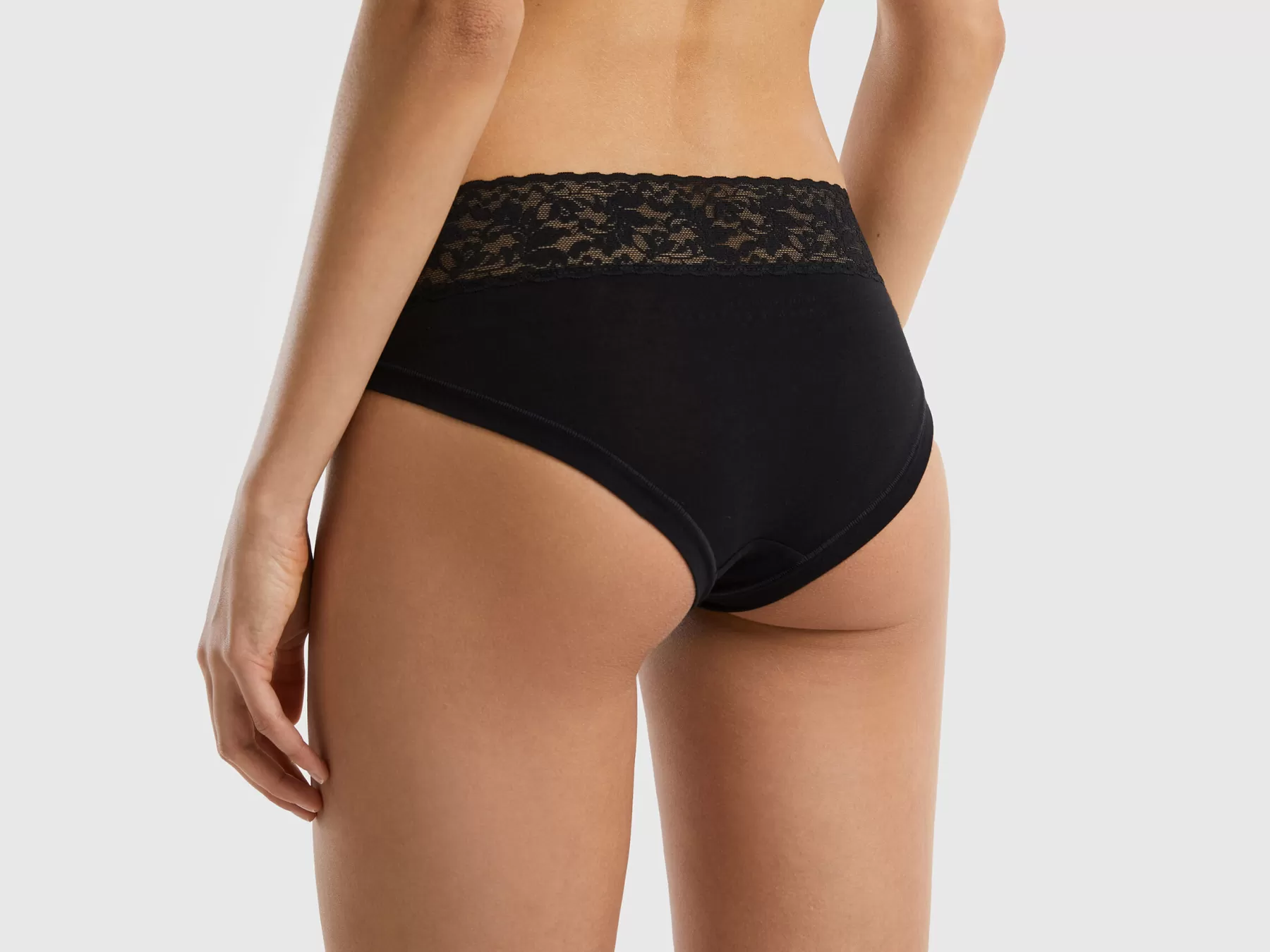 Benetton Slip Con Pizzo In Cotone Bio Super Stretch Nero Cheap