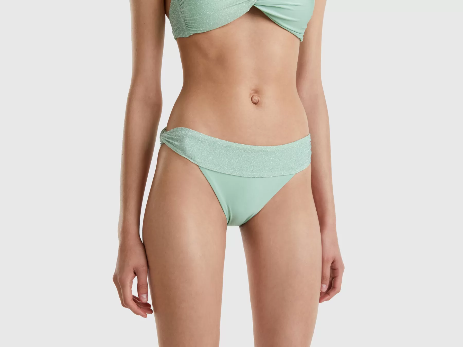 Benetton Slip Costume Con Fascia Lurex Verde Acqua Fashion