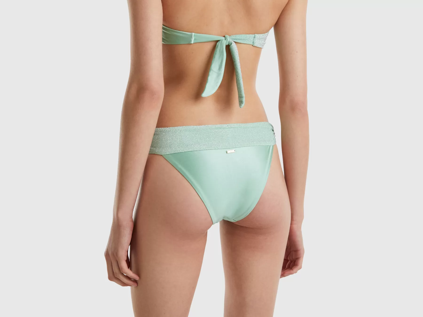 Benetton Slip Costume Con Fascia Lurex Verde Acqua Fashion