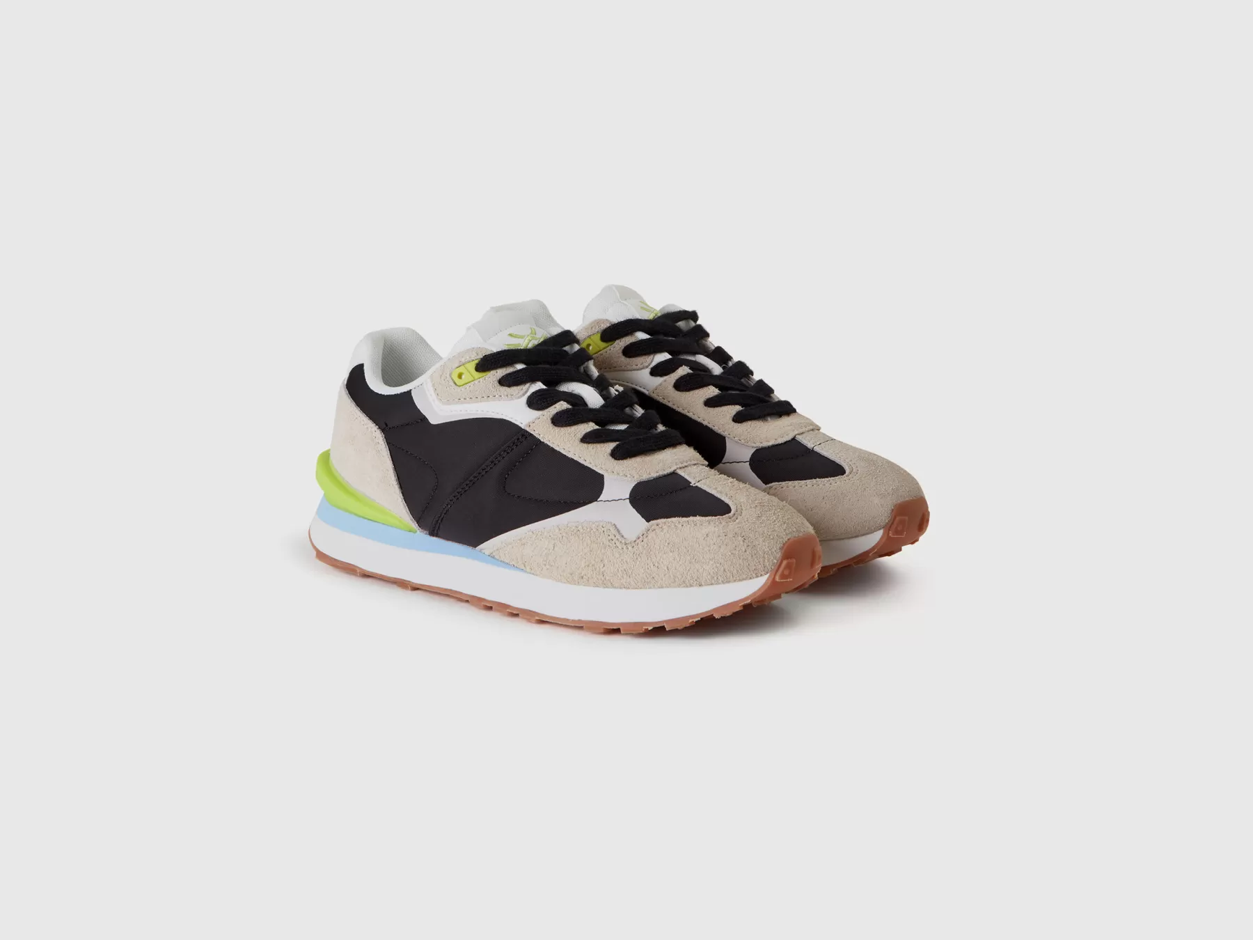 Benetton Sneakers In Nylon E Pelle Nero Hot