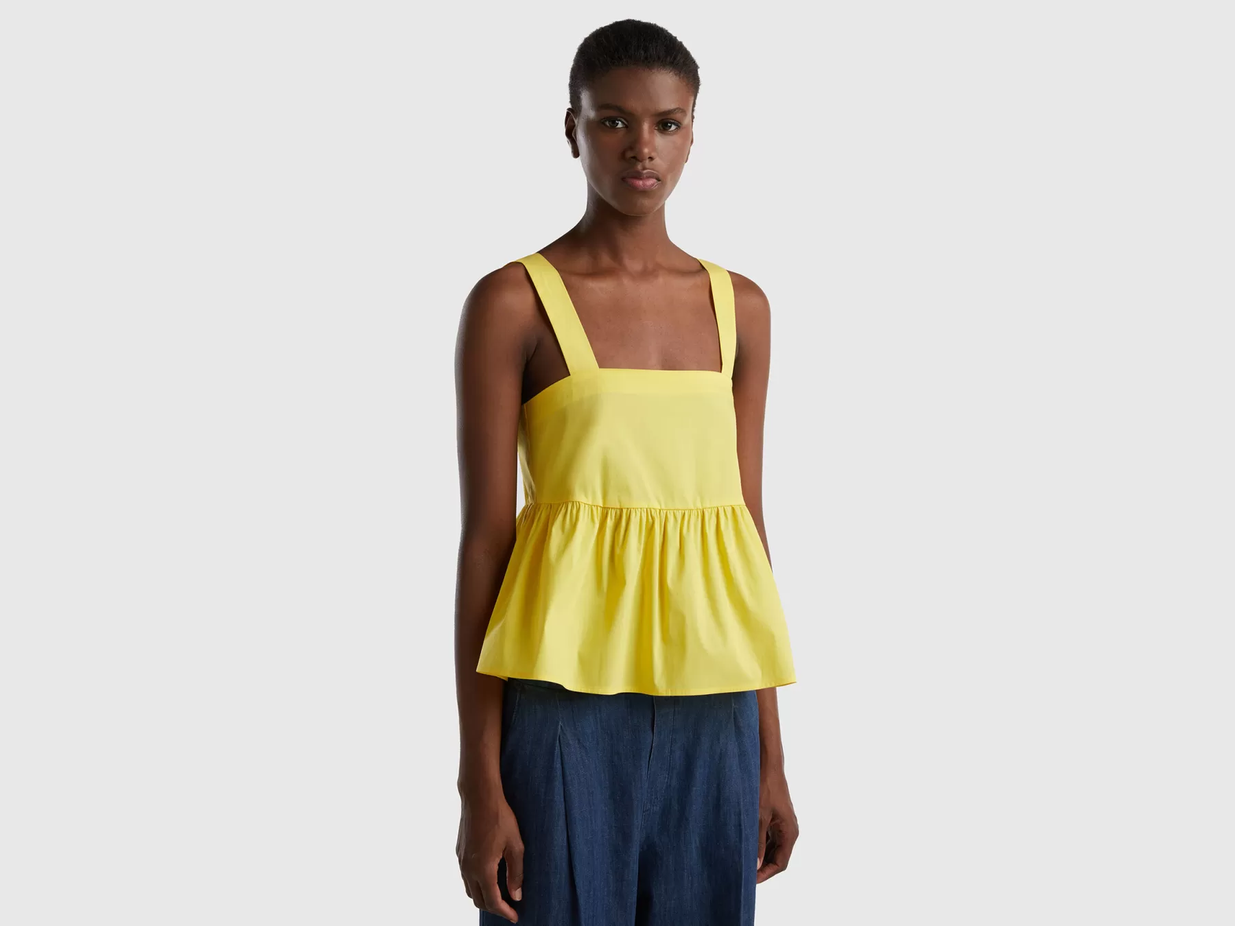 Benetton Top Con Balza In Misto Cotone Stretch Giallo Cheap