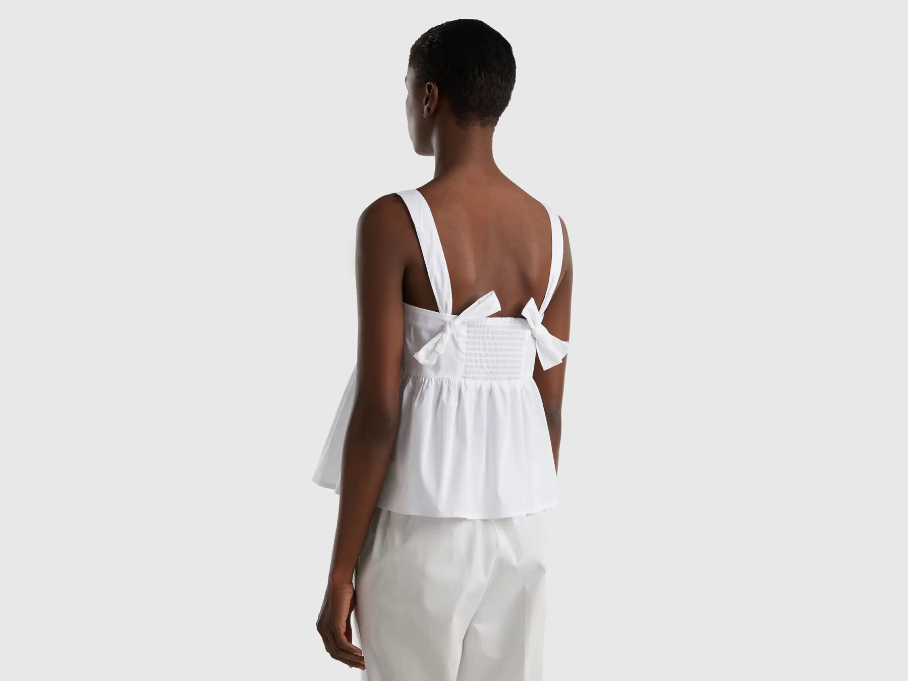 Benetton Top Con Balza In Misto Cotone Stretch Bianco Shop