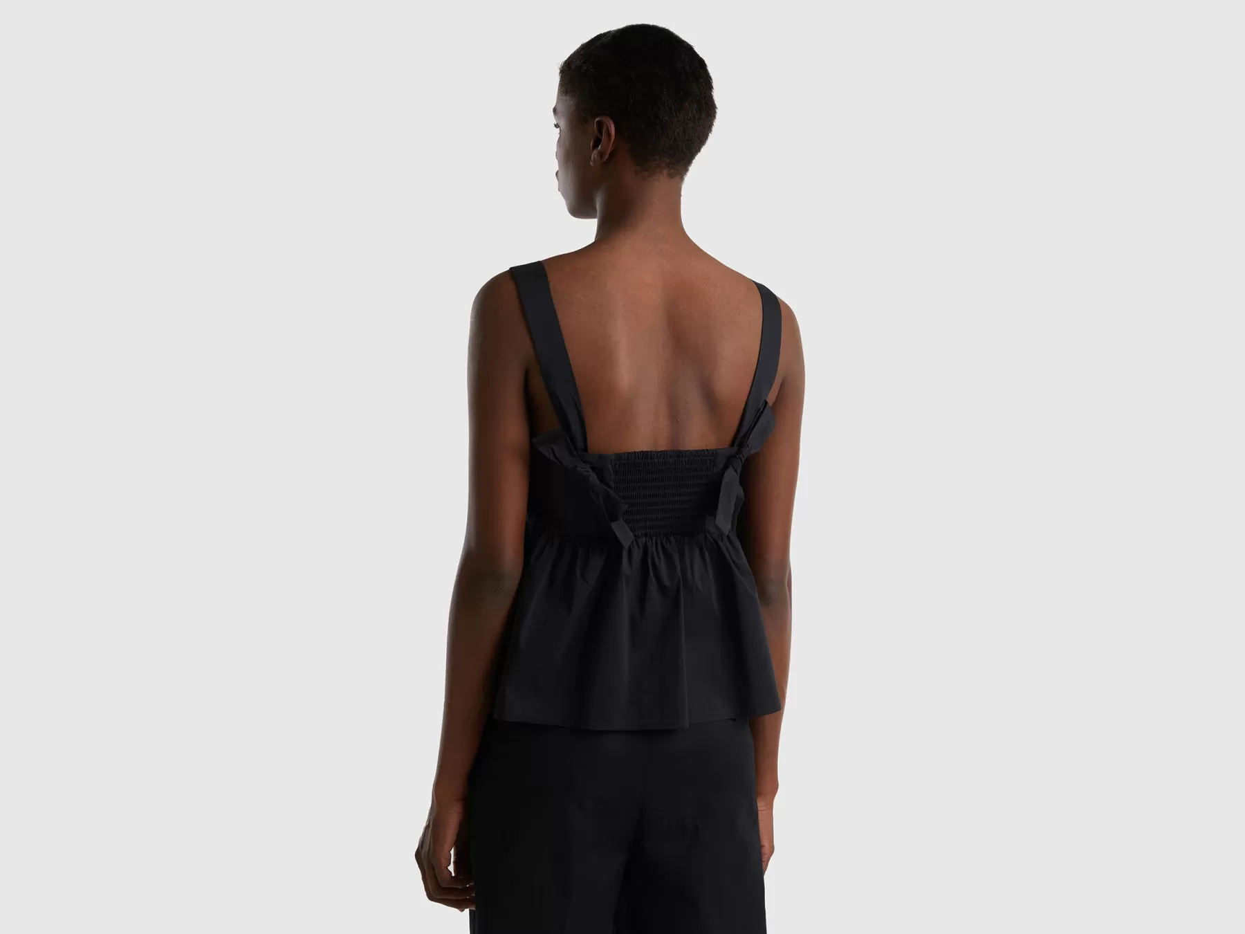 Benetton Top Con Balza In Misto Cotone Stretch Nero Fashion