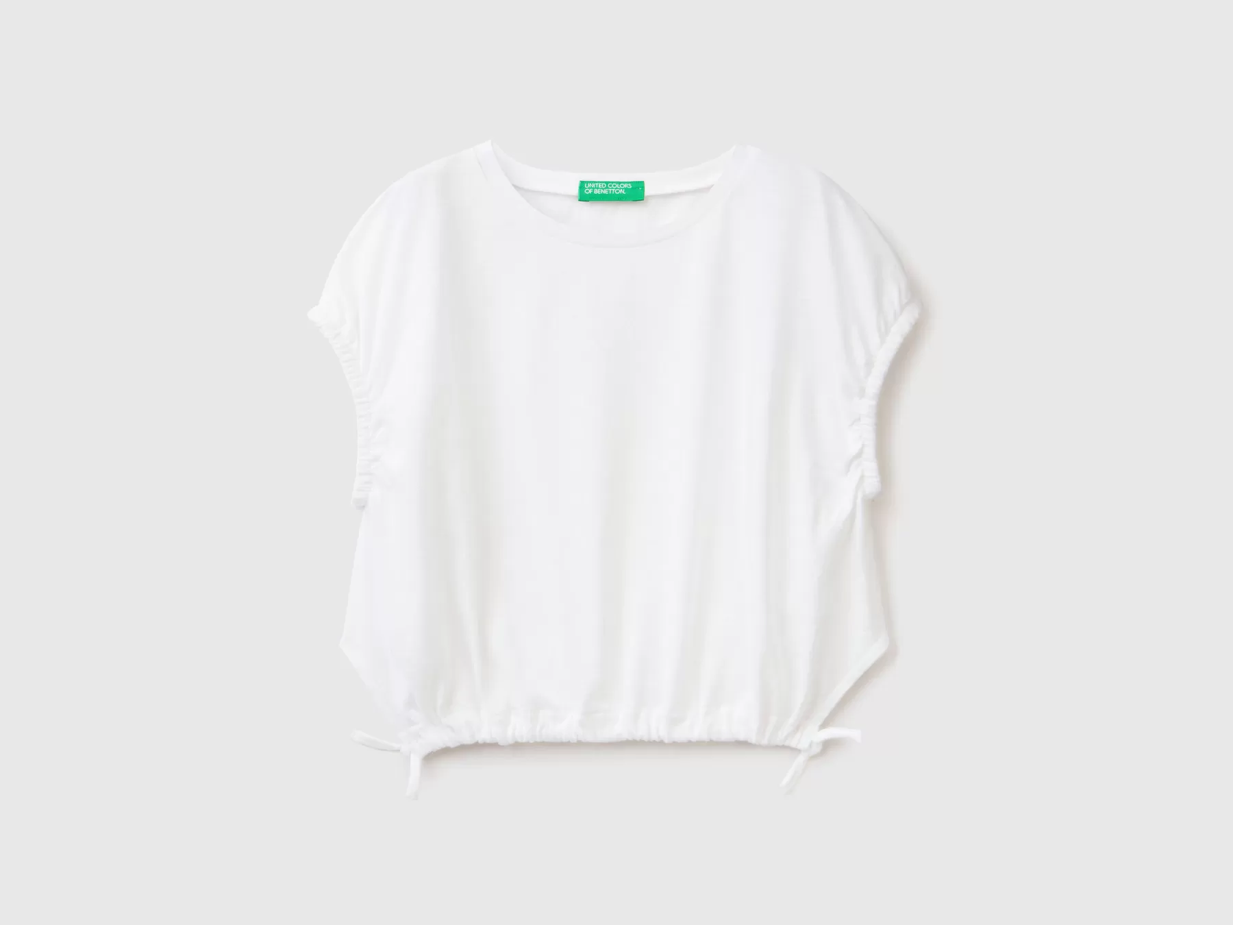 Benetton Top Con Laccetti In Misto Lino Bianco Cheap