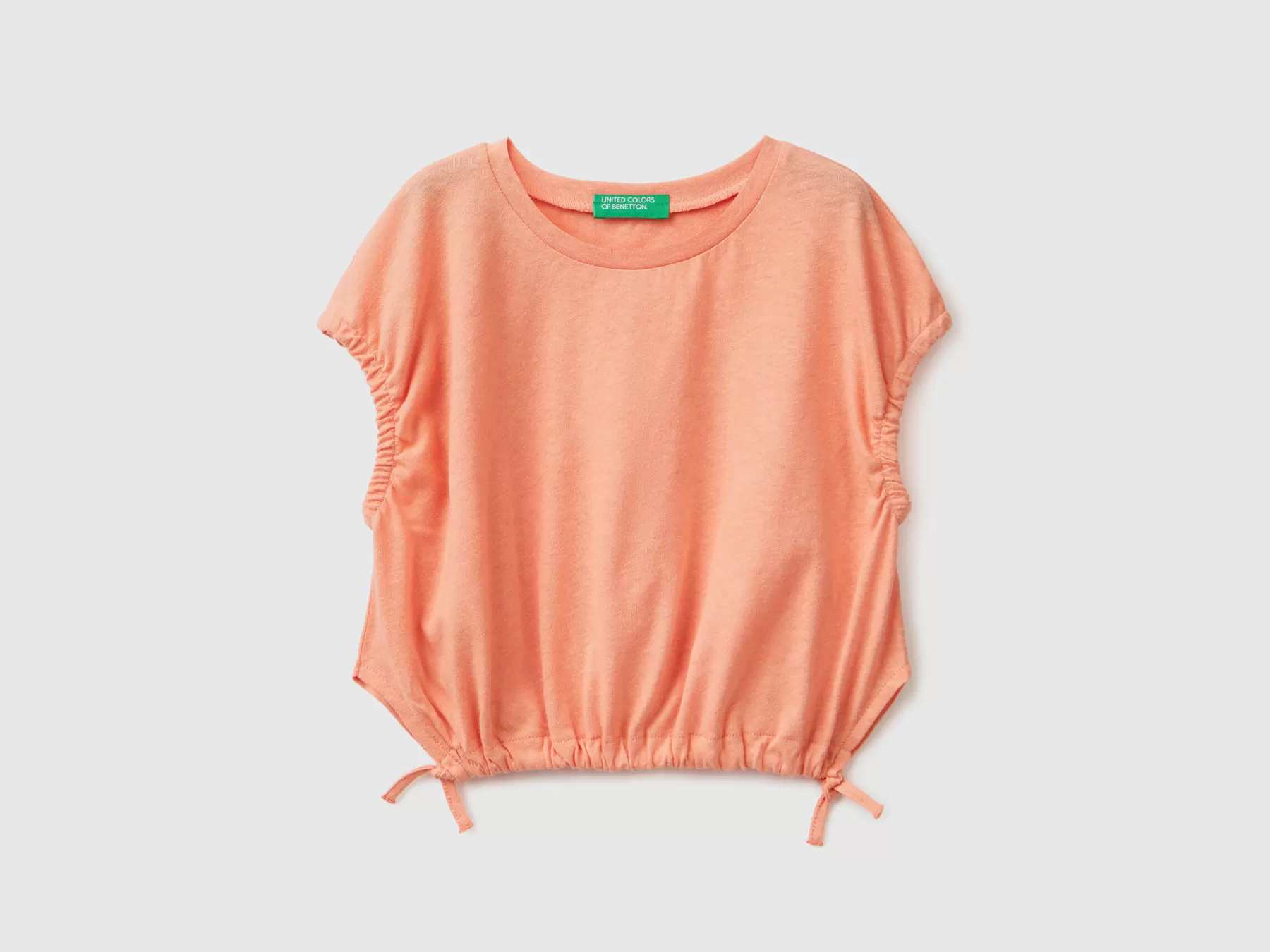 Benetton Top Con Laccetti In Misto Lino Salmone New