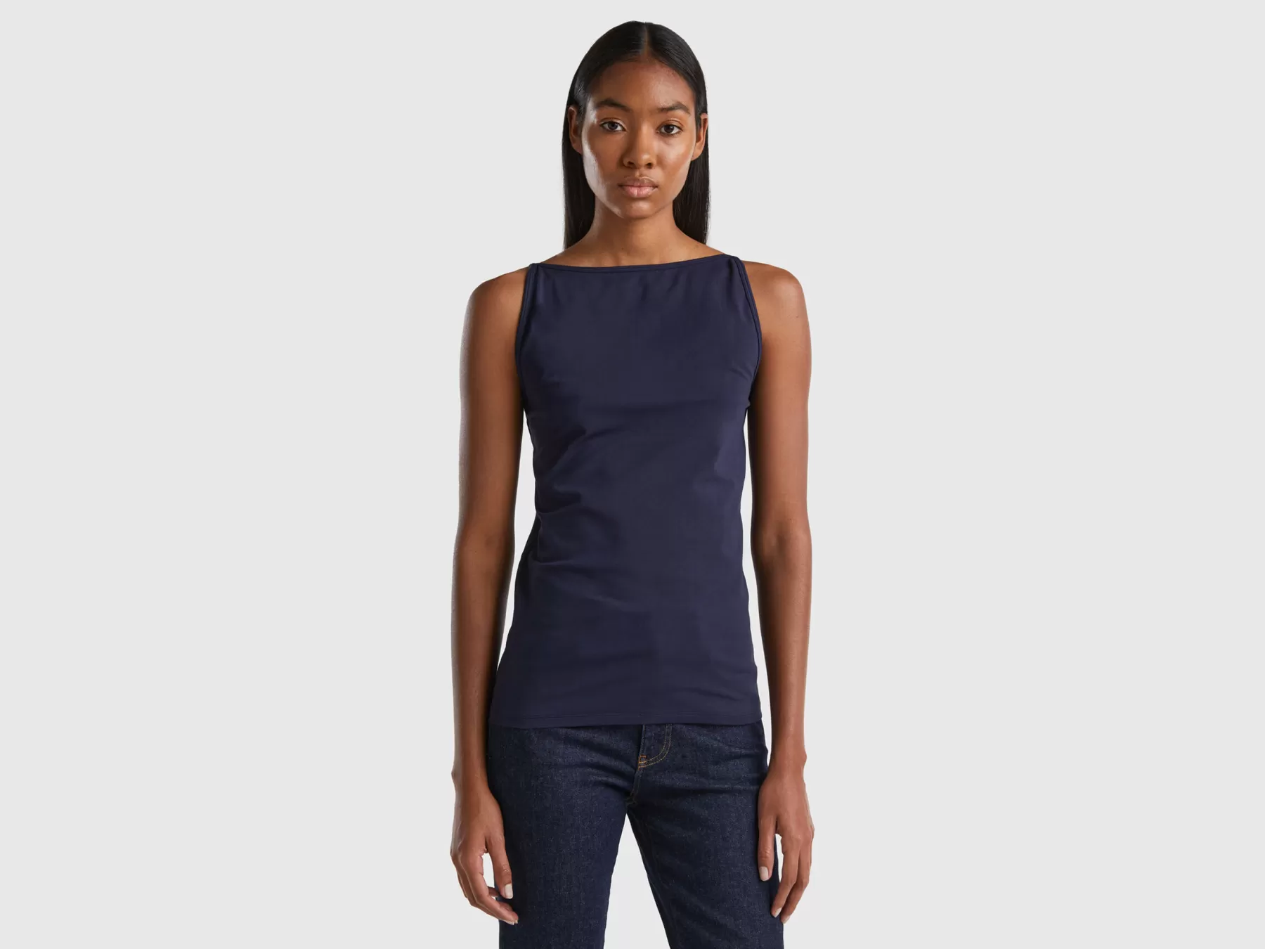 Benetton Top Con Spalline Sottili Dietro Blu Hot