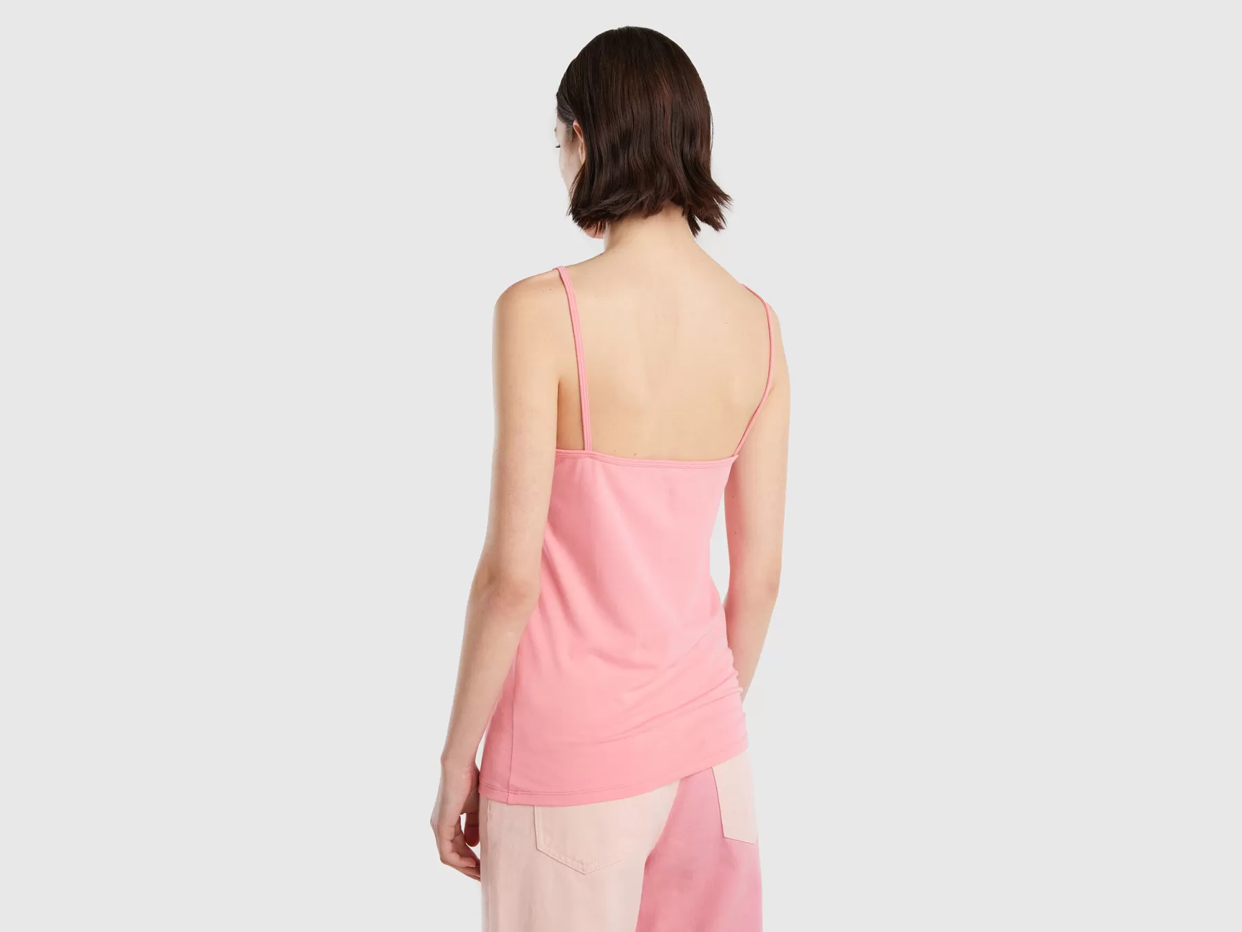 Benetton Top Con Spalline Sottili Dietro Rosa Flash Sale