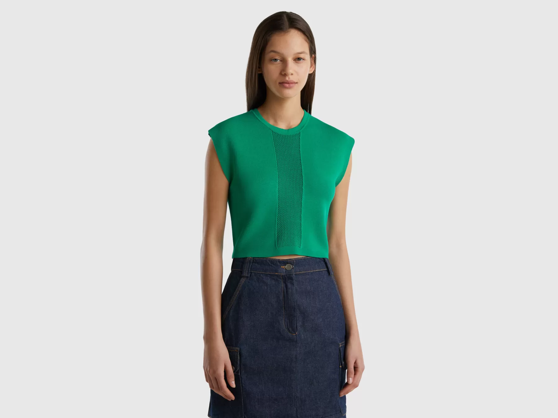 Benetton Top Croppedcon Traforo Verde New