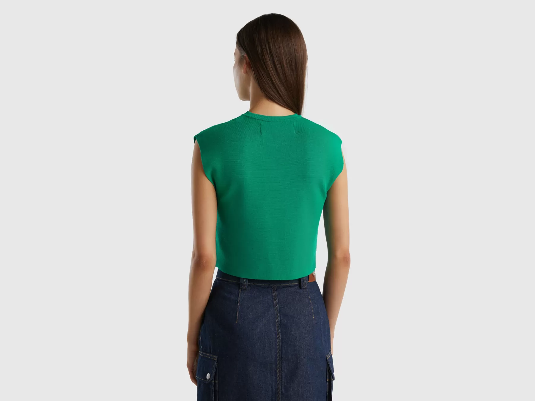 Benetton Top Croppedcon Traforo Verde New