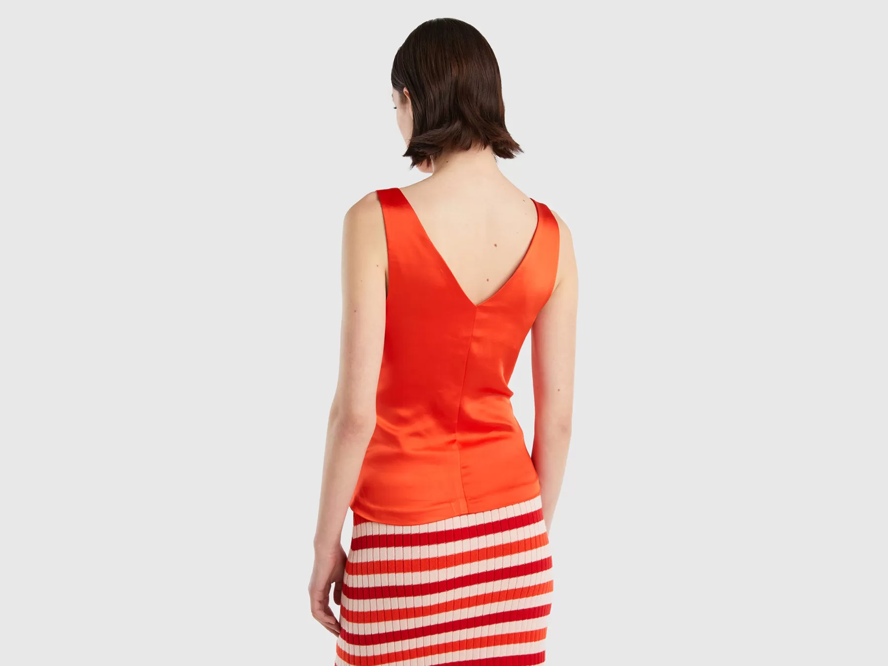 Benetton Top Effetto Satin Rosso Corallo Hot