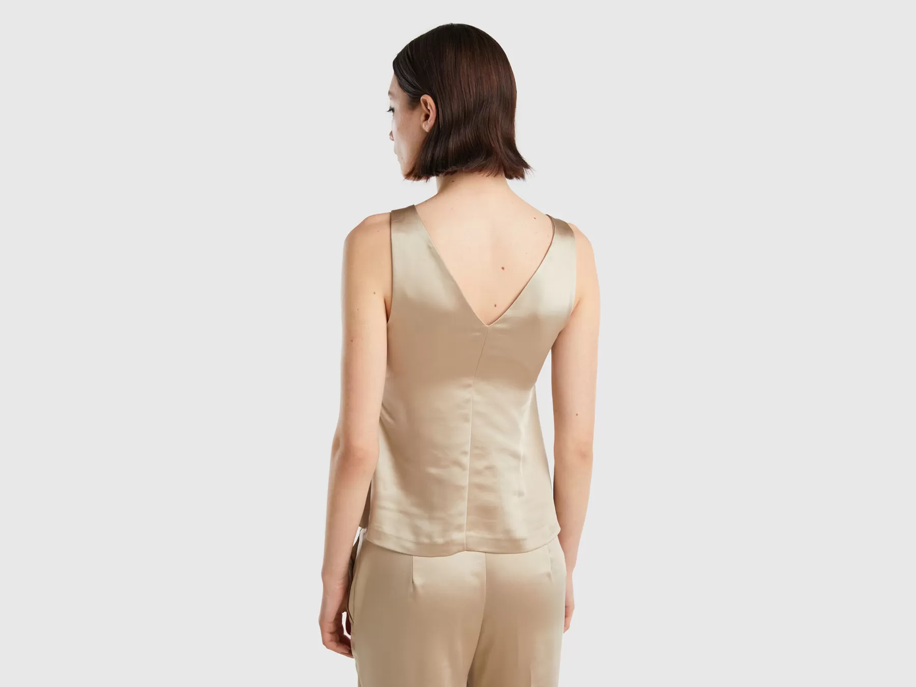 Benetton Top Effetto Satin Beige Sale